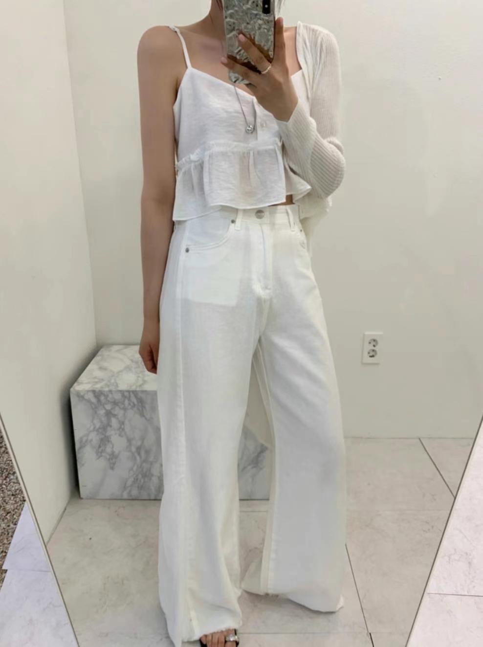 GAMGAK韓國代購㊣女裝新品熱賣推薦25春夏吊帶背心荷葉邊緊身GAMGAK吊帶/背心