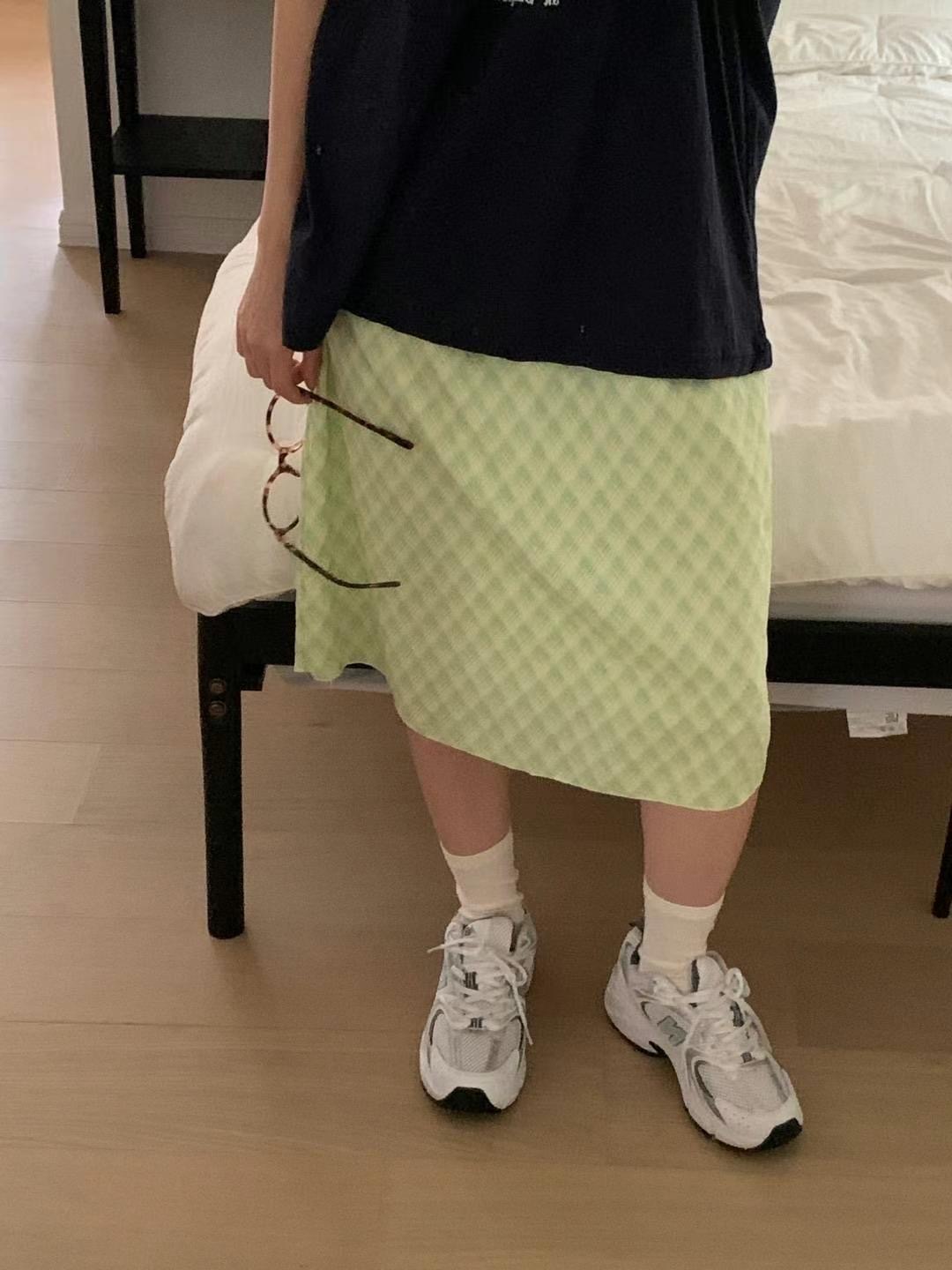GAMGAK韓國直郵㊣女士新品人氣推薦職業休閑半身裙中短裙格紋GAMGAK半身裙/中短裙