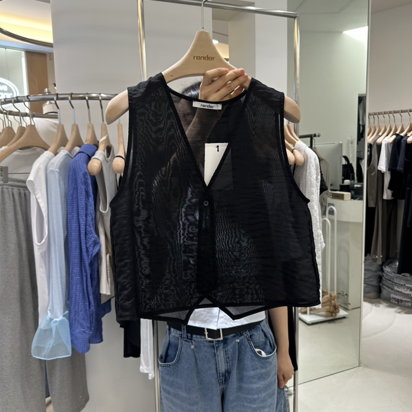 RENDER東大門㊣直郵女士新款休閑熱賣25春夏時尚吊帶背心透明RENDER吊帶/背心圖色2
