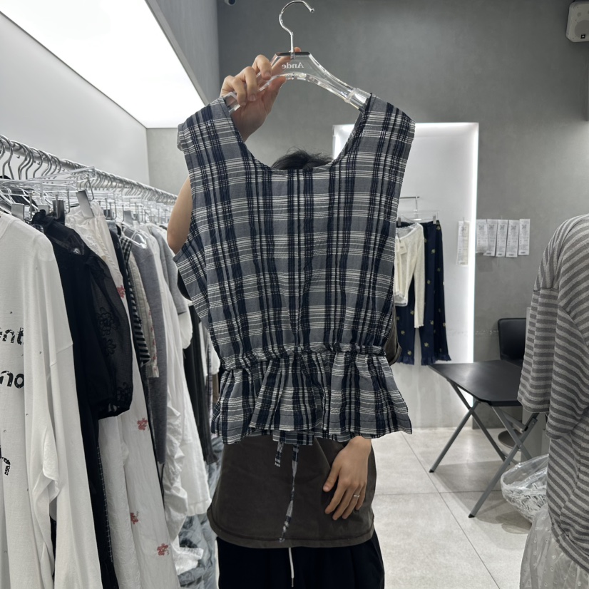 ANDE東大門㊣實拍女士新品推薦25春夏時尚熱賣吊帶背心格紋ANDE吊帶/背心