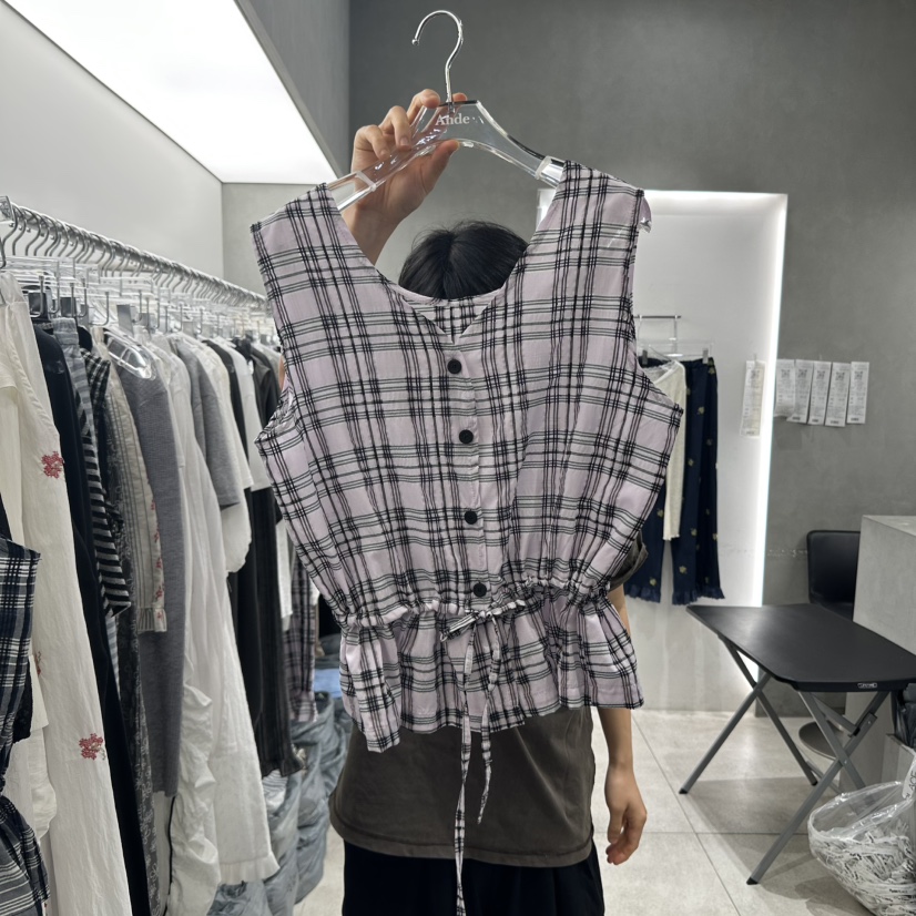 ANDE東大門㊣實拍女士新品推薦25春夏時尚熱賣吊帶背心格紋ANDE吊帶/背心