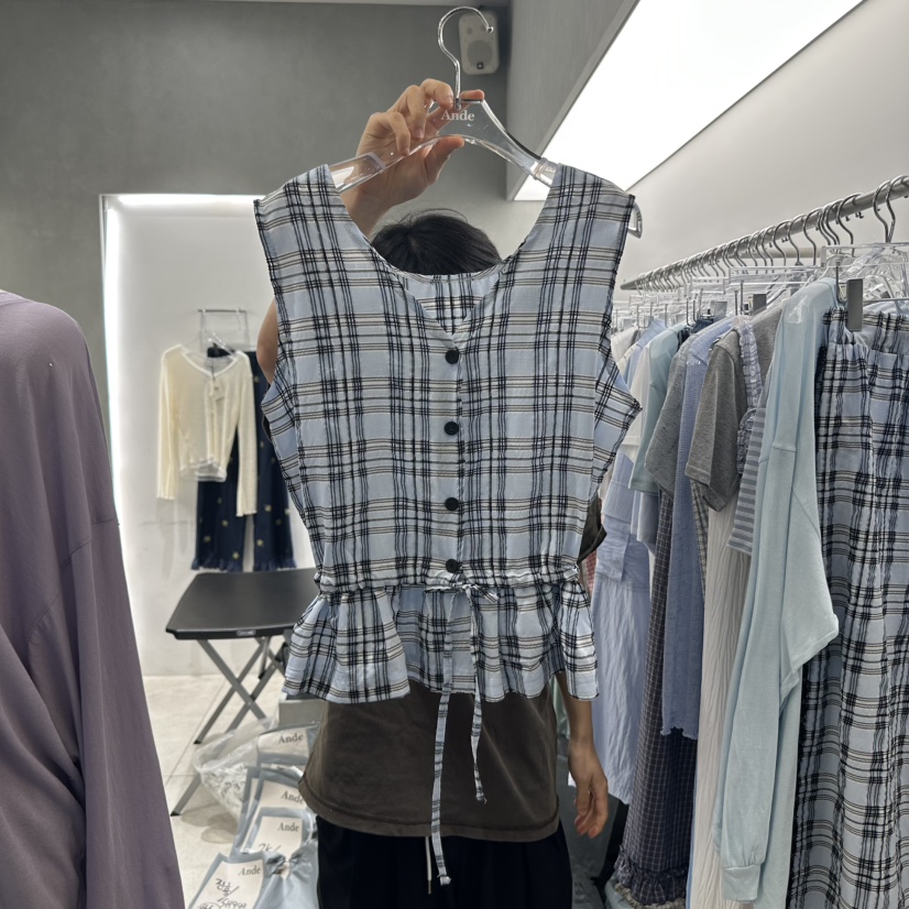 ANDE東大門㊣實拍女士新品推薦25春夏時尚熱賣吊帶背心格紋ANDE吊帶/背心圖色2