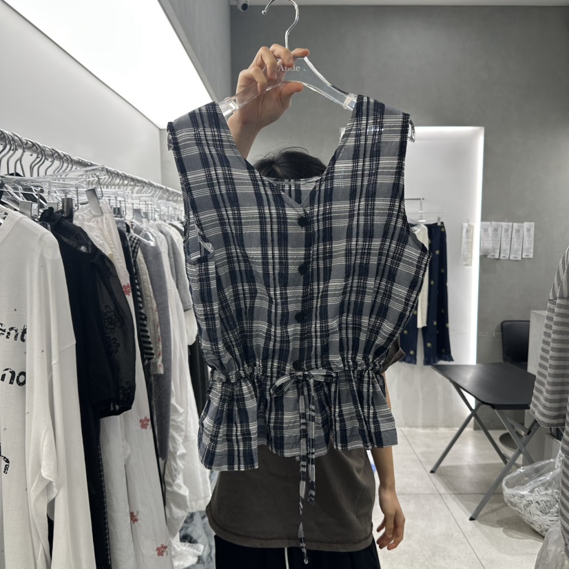 ANDE東大門㊣實拍女士新品推薦25春夏時尚熱賣吊帶背心格紋ANDE吊帶/背心圖色3