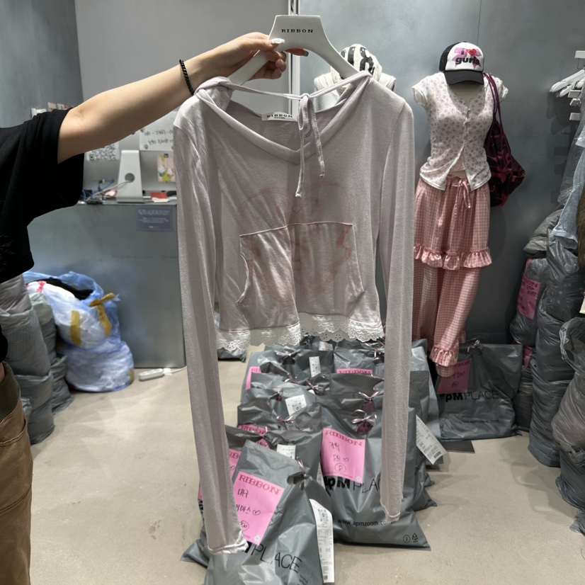RIBBON韓國代購㊣女士新款職業25春夏熱賣休閑推薦衛衣連帽衫RIBBON衛衣