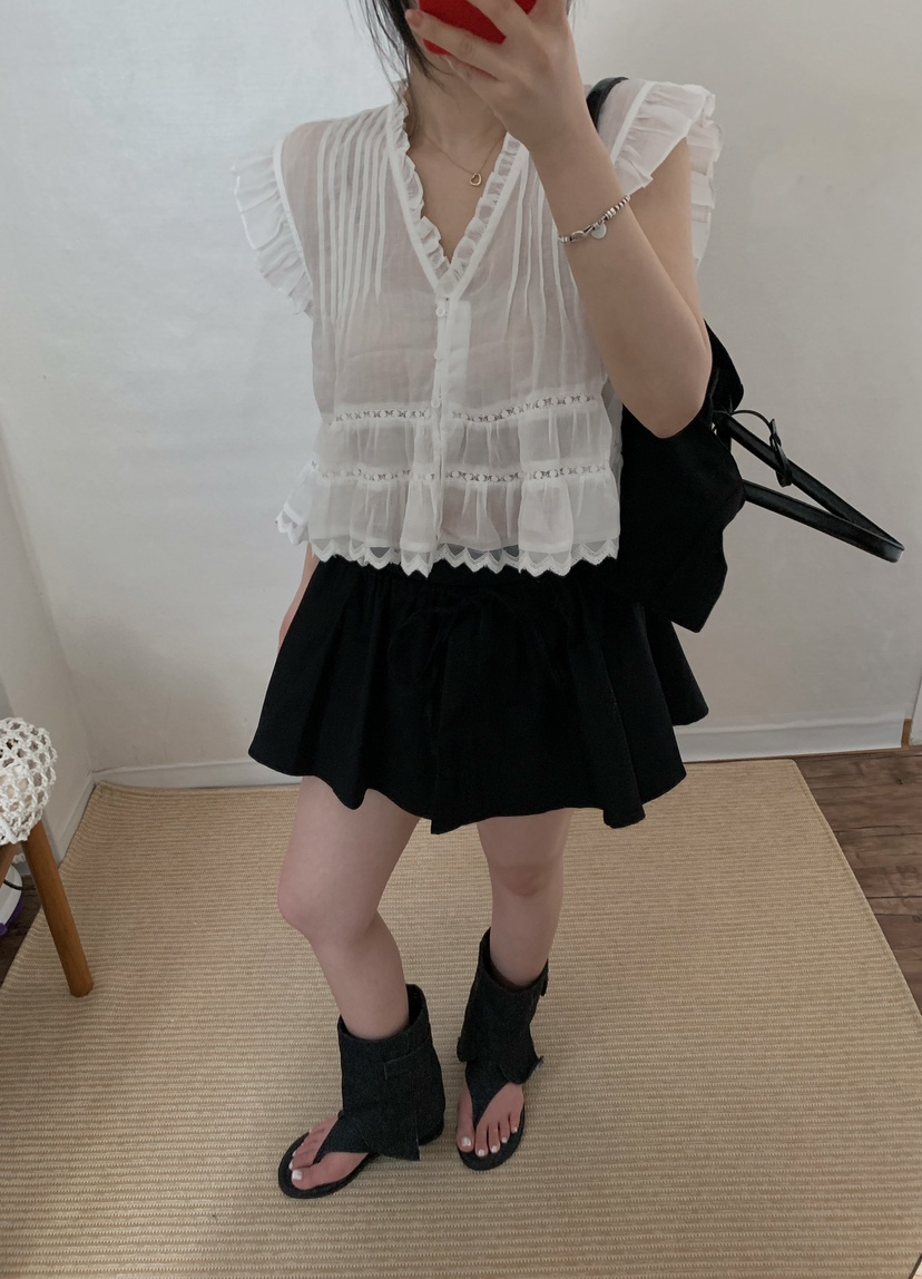 TWENTY FOUR SEVEN24-7韓國直郵㊣女士新品時尚襯衫蕾絲衫蕾絲TEWNTY FOUR SEVEN24-7襯衫/蕾絲衫