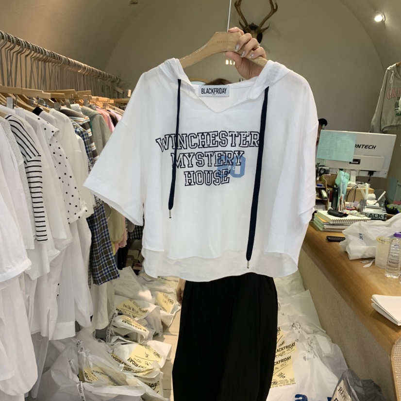 BLACKFRIDAY東大門㊣實拍女裝新品職業熱賣推薦T恤兜帽亞麻BLACK FRIDAYT恤圖色2