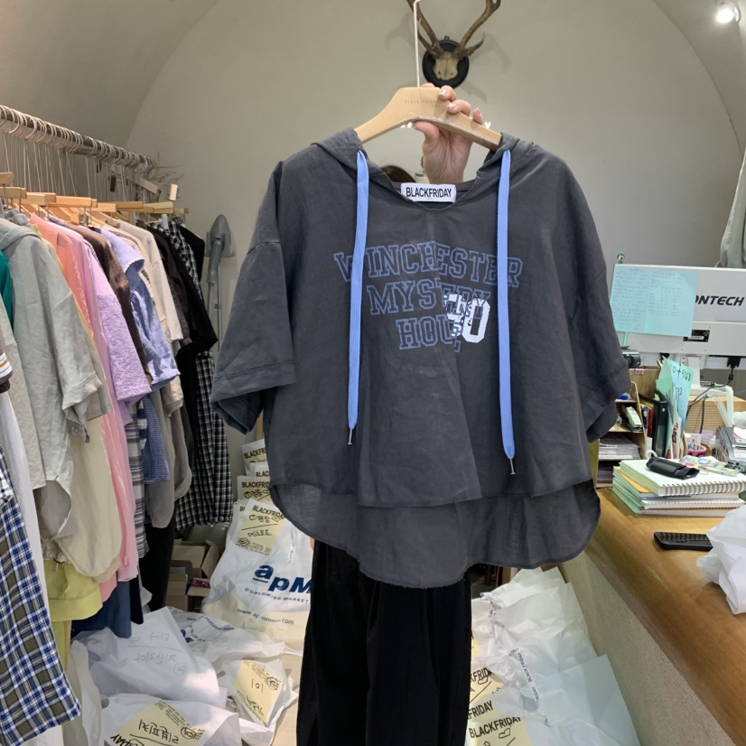 BLACKFRIDAY東大門㊣實拍女裝新品職業熱賣推薦T恤兜帽亞麻BLACK FRIDAYT恤圖色3