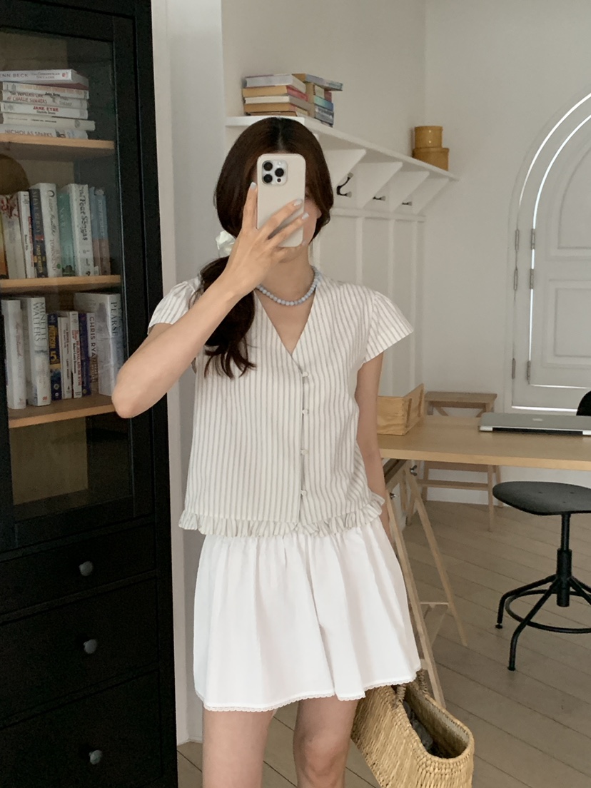 THE ABLE韓國代購㊣女士新品職業人氣推薦真品襯衫蕾絲衫褶皺THE ABLE/TA襯衫/蕾絲衫