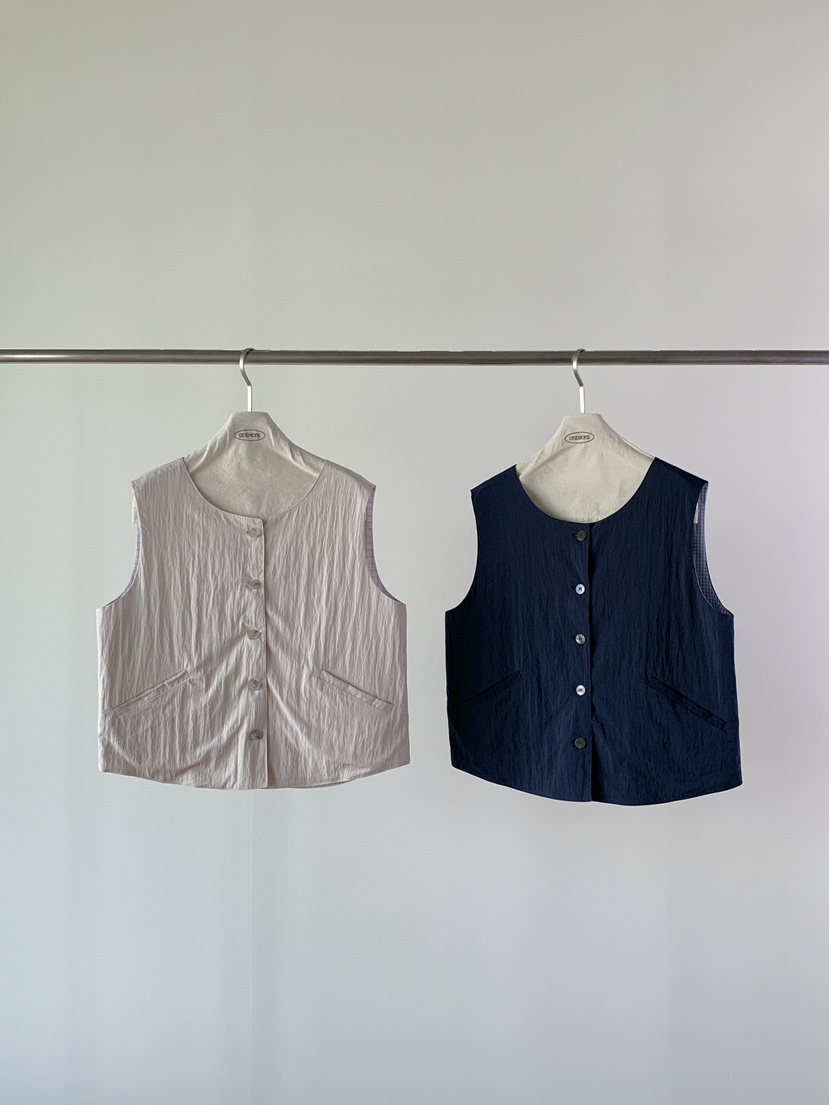 ONE MONE韓國代購㊣女裝新品休閑25春夏推薦馬甲兩面可穿格紋ONE MONE馬甲