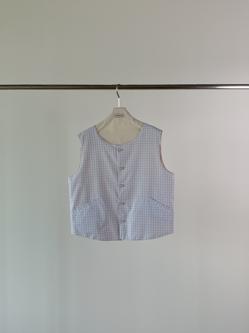 ONE MONE韓國代購㊣女裝新品休閑25春夏推薦馬甲兩面可穿格紋ONE MONE馬甲
