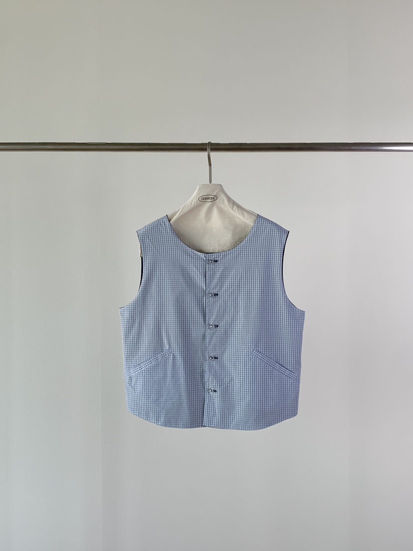 ONE MONE韓國代購㊣女裝新品休閑25春夏推薦馬甲兩面可穿格紋ONE MONE馬甲圖色2