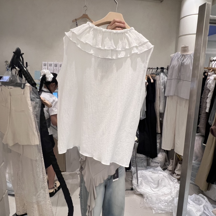 SALONDEMAG韓國直郵㊣女裝新品職業時尚襯衫蕾絲衫荷葉邊棉質SALONDEMAG襯衫/蕾絲衫