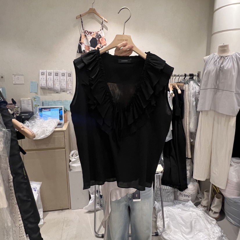SALONDEMAG韓國直郵㊣女裝新品職業時尚襯衫蕾絲衫荷葉邊棉質SALONDEMAG襯衫/蕾絲衫圖色2