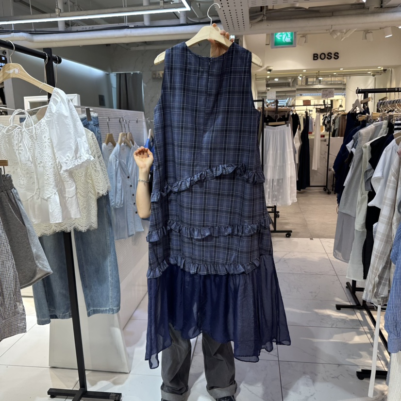 DREAM GIRIS東大門㊣代購女士新品25春夏連衣裙荷葉邊格紋DREAM GIRIS/HOT PLACE連衣裙