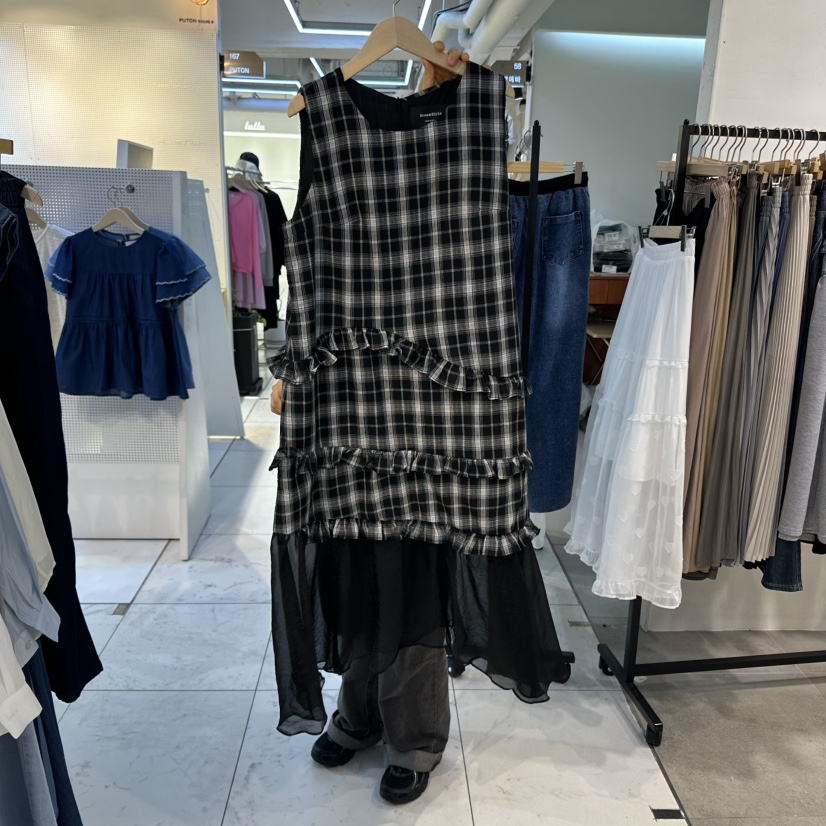 DREAM GIRIS東大門㊣代購女士新品25春夏連衣裙荷葉邊格紋DREAM GIRIS/HOT PLACE連衣裙