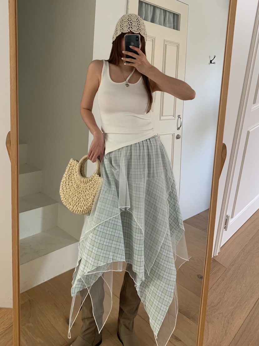 BADCALM東大門㊣代購女裝新品熱賣職業半身裙中短裙格紋半身裙BADCALM半身裙/中短裙圖色2