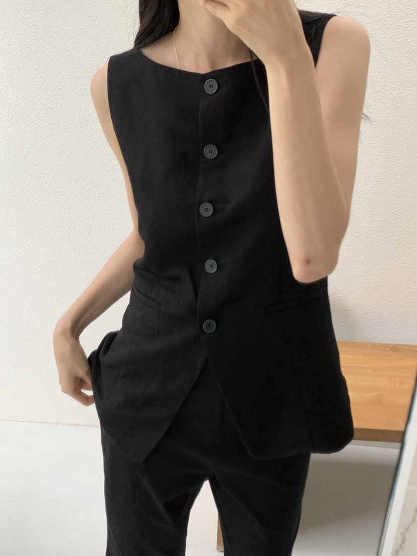 FRILL-T韓國代購㊣女士新品熱賣職業真品人氣推薦馬甲亞麻FRILL-T馬甲