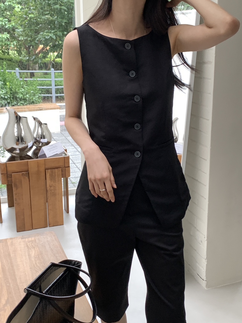 FRILL-T韓國代購㊣女士新品熱賣職業真品人氣推薦馬甲亞麻FRILL-T馬甲