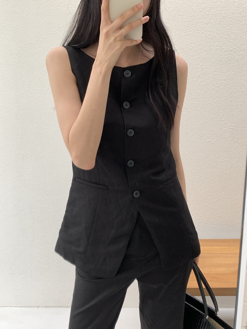 FRILL-T韓國代購㊣女士新品熱賣職業真品人氣推薦馬甲亞麻FRILL-T馬甲圖色2