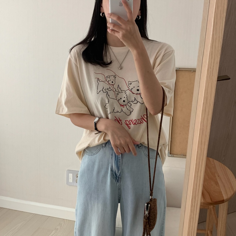HELLO JINI韓國代購㊣女裝新品時尚人氣休閑25春夏職業T恤HELLO JINIT恤