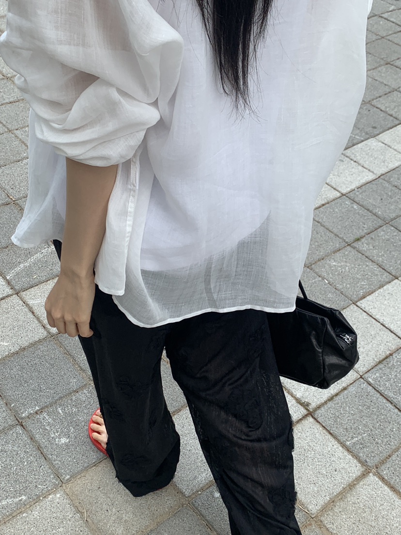 LOGARDEN韓國直郵㊣女士新品休閑推薦職業襯衫蕾絲衫柔軟亞麻LO GARDEN襯衫/蕾絲衫