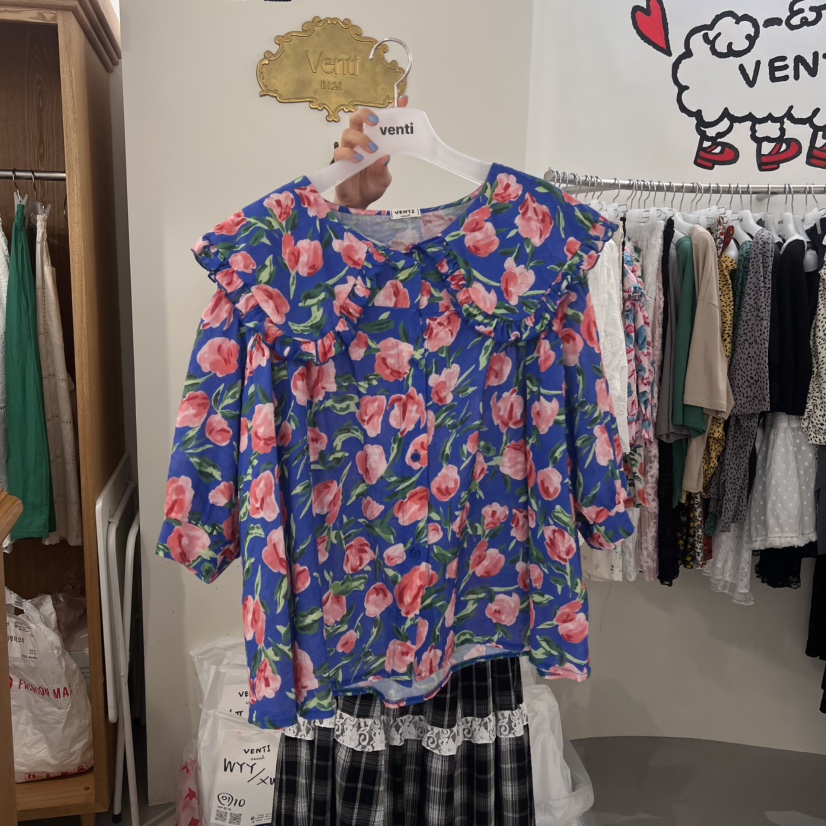 VENTI韓國代購㊣女士新款25春夏熱賣真品時尚職業襯衫蕾絲衫VENTI襯衫/蕾絲衫
