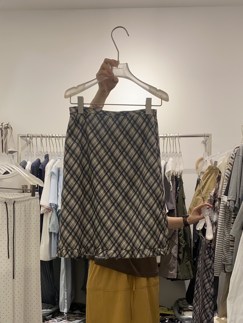 LOOKK韓國代購㊣女士新品人氣真品25春夏半身裙中短裙荷葉邊LOOKK半身裙/中短裙圖色2