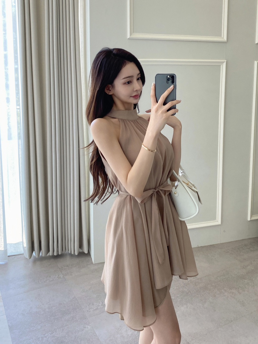 CLOTH東大門㊣實拍女裝新品休閑時尚熱賣職業真品連衣裙含腰繩CLOTH連衣裙