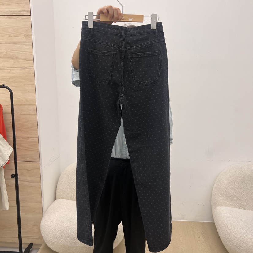 DRESS ROOM東大門㊣直郵女裝新款推薦25春夏牛仔褲圓點牛仔布DRESS ROOM牛仔褲