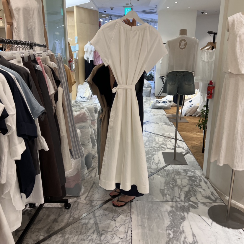 ALMOND韓國代購㊣女裝新款真品休閑人氣時尚熱賣連衣裙含腰帶ALMOND連衣裙