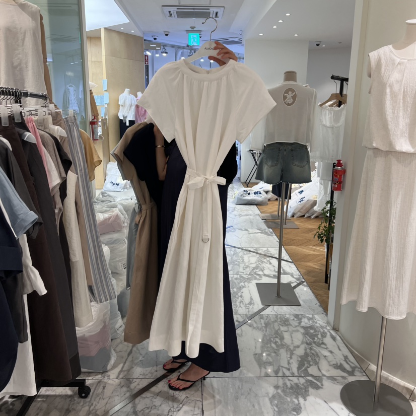 ALMOND韓國代購㊣女裝新款真品休閑人氣時尚熱賣連衣裙含腰帶ALMOND連衣裙圖色1