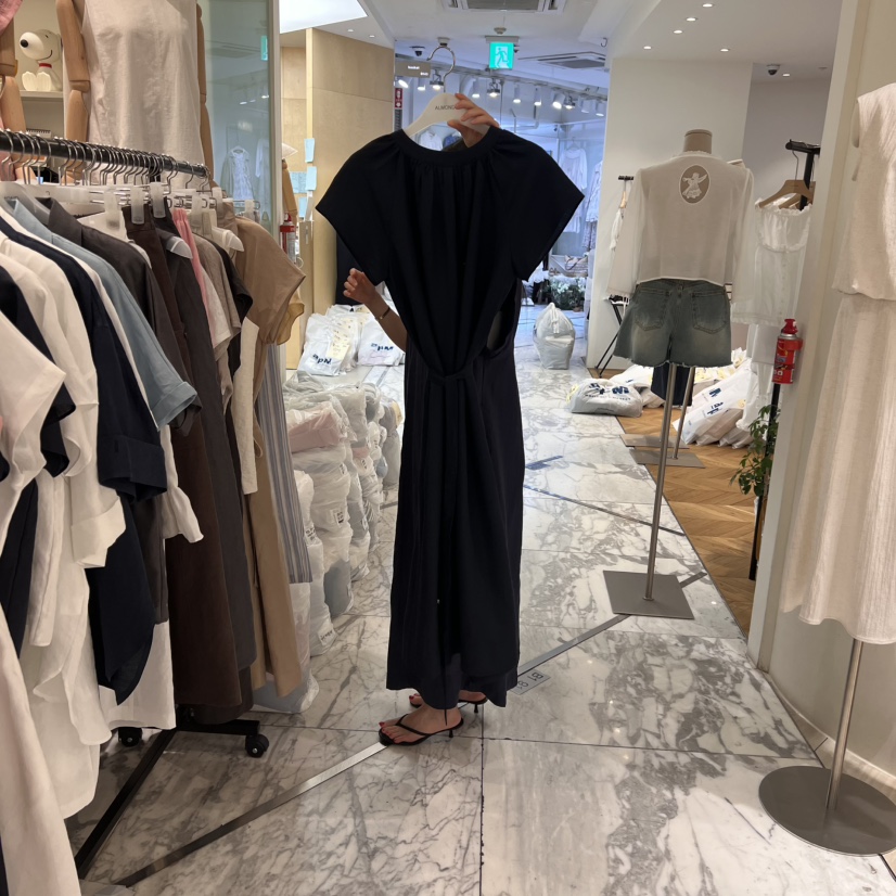 ALMOND韓國代購㊣女裝新款真品休閑人氣時尚熱賣連衣裙含腰帶ALMOND連衣裙圖色4