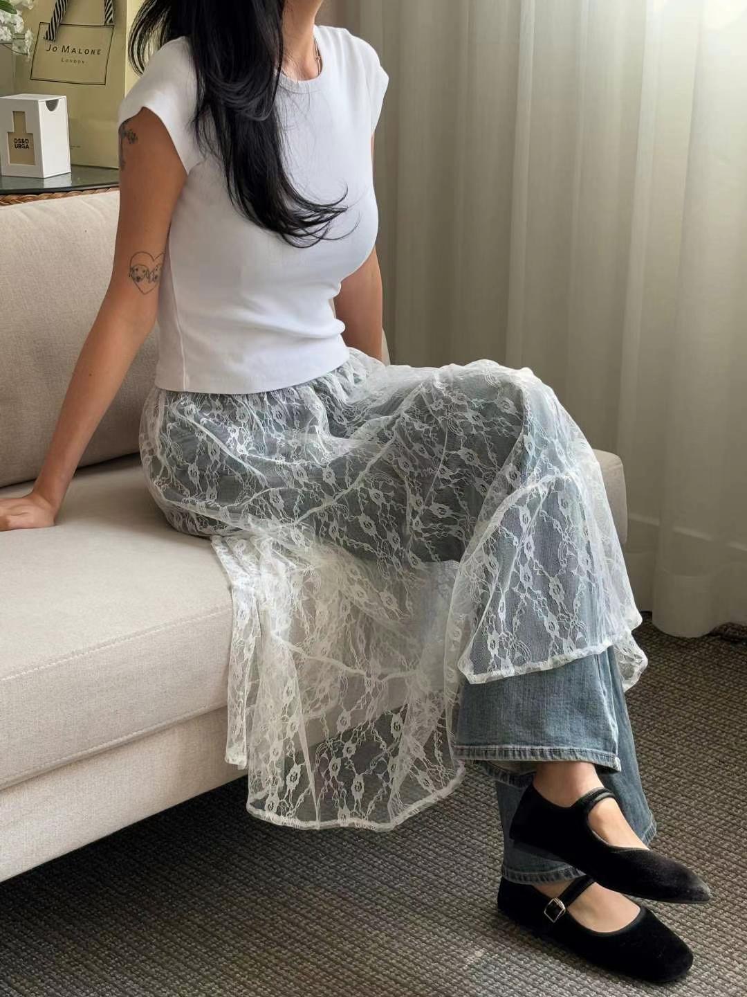 YANGPA東大門㊣直郵女士新品休閑真品25春夏半身裙中短裙網眼YANGPA半身裙/中短裙