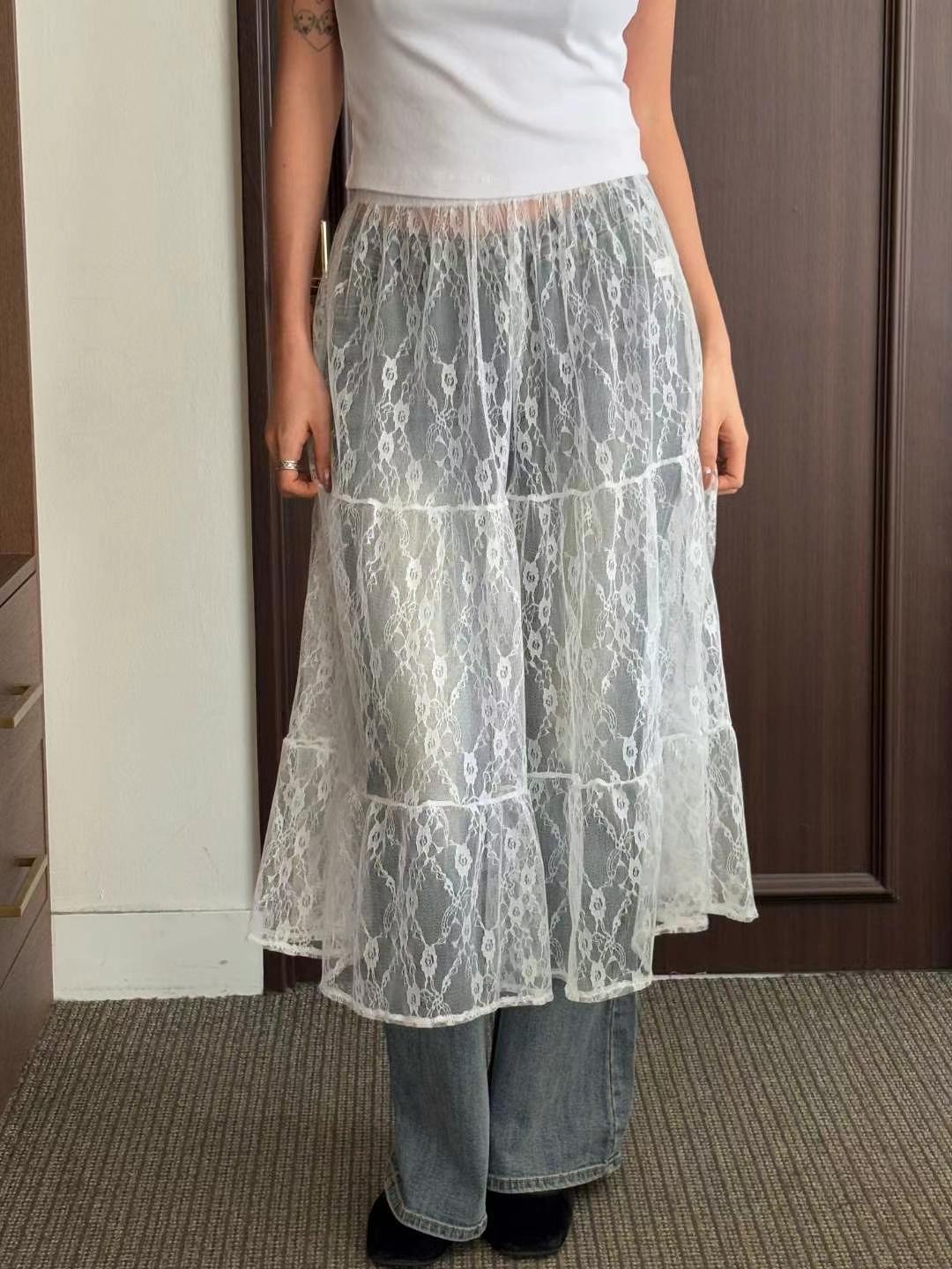 YANGPA東大門㊣直郵女士新品休閑真品25春夏半身裙中短裙網眼YANGPA半身裙/中短裙