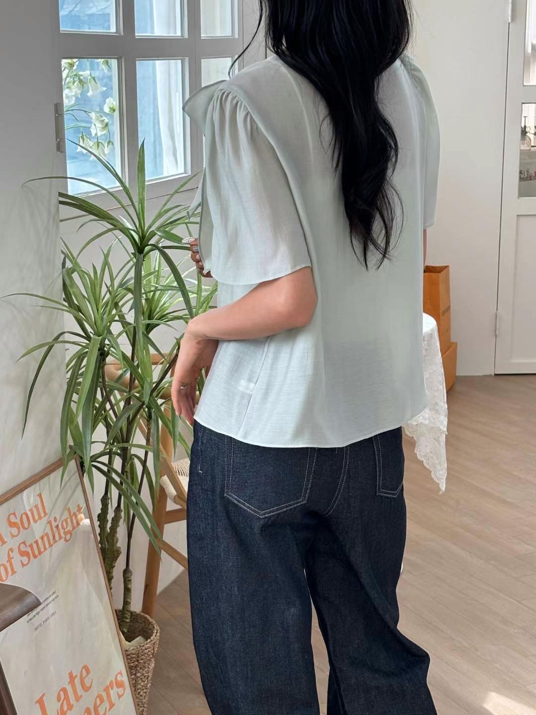 YANGPA韓國代購㊣女裝新品真品時尚25春夏休閑職業襯衫蕾絲衫YANGPA襯衫/蕾絲衫
