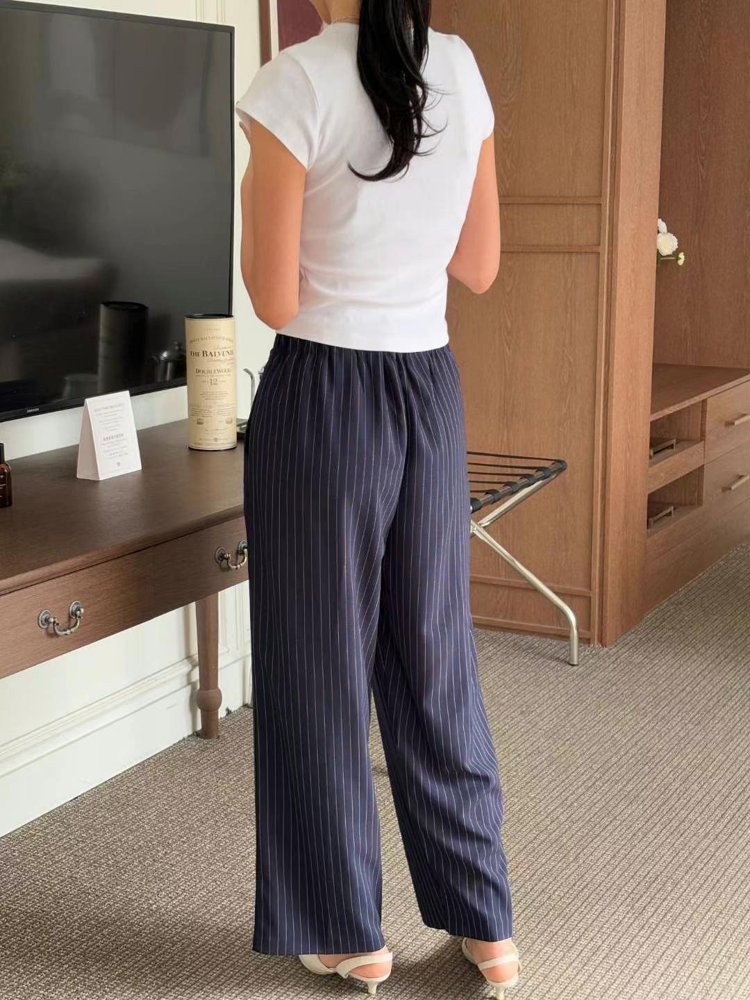 YANGPA東大門㊣直郵女士新款25春夏休閑時尚推薦休閑褲條紋YANGPA休閑褲