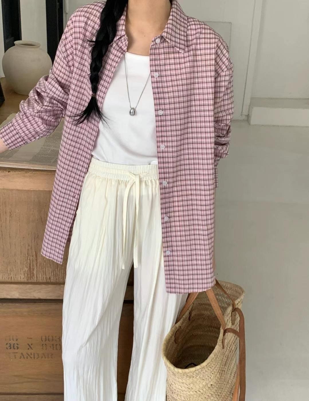 HACKER東大門㊣直郵女裝新款熱賣時尚25春夏襯衫蕾絲衫格紋HACKER襯衫/蕾絲衫