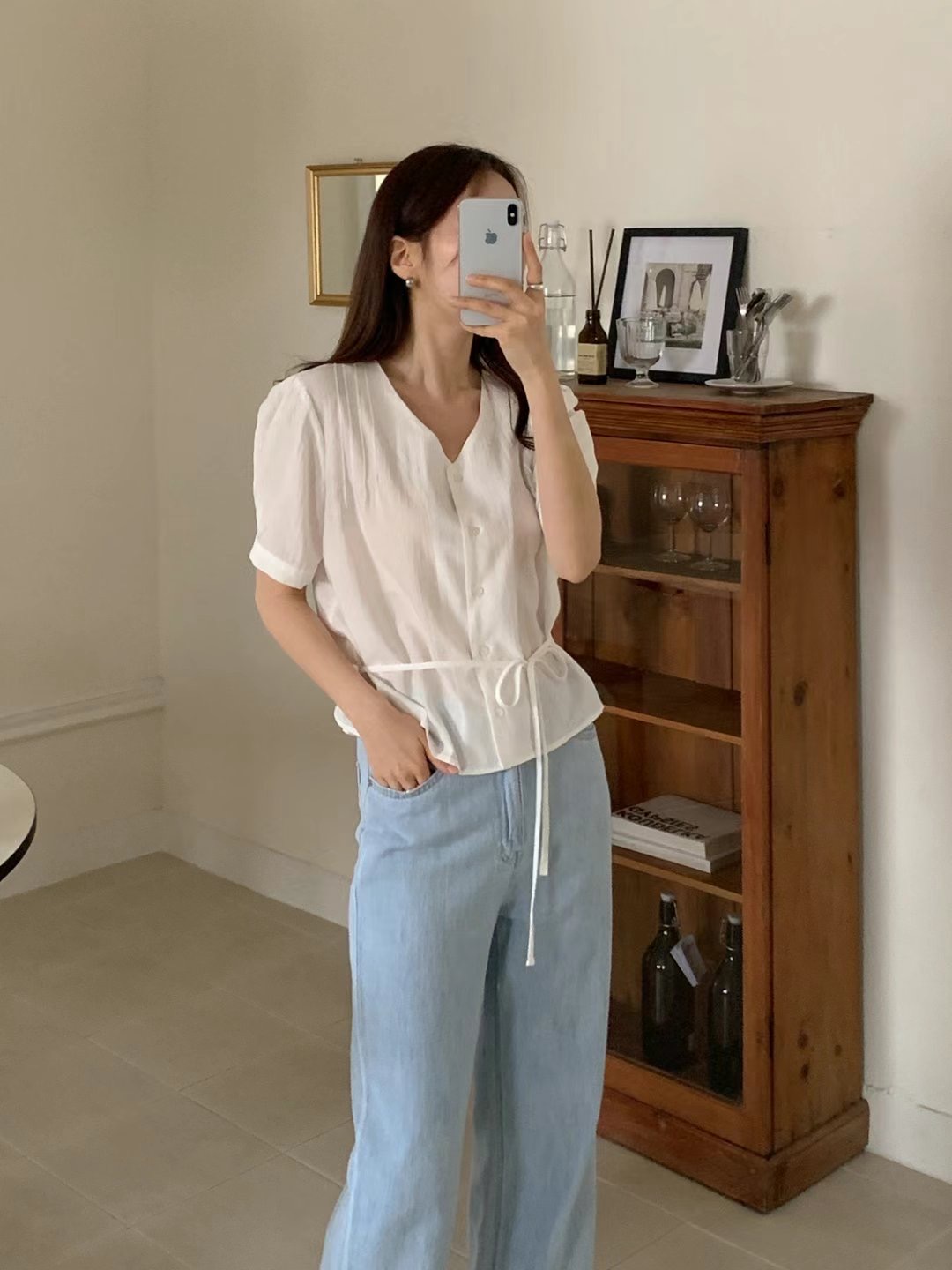 SUNDAY東大門㊣實拍女士新品時尚熱賣休閑襯衫蕾絲衫含腰繩SUNDAY襯衫/蕾絲衫
