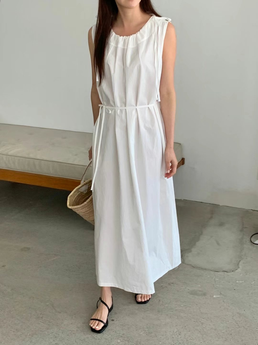 SUNDAY東大門㊣實拍女士新品人氣職業25春夏熱賣連衣裙含腰繩SUNDAY連衣裙
