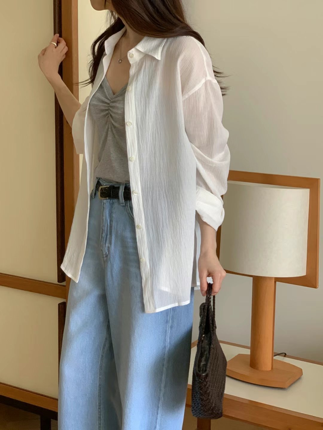 SUNDAY東大門㊣實拍女士新品25春夏時尚休閑襯衫蕾絲衫寬松SUNDAY襯衫/蕾絲衫