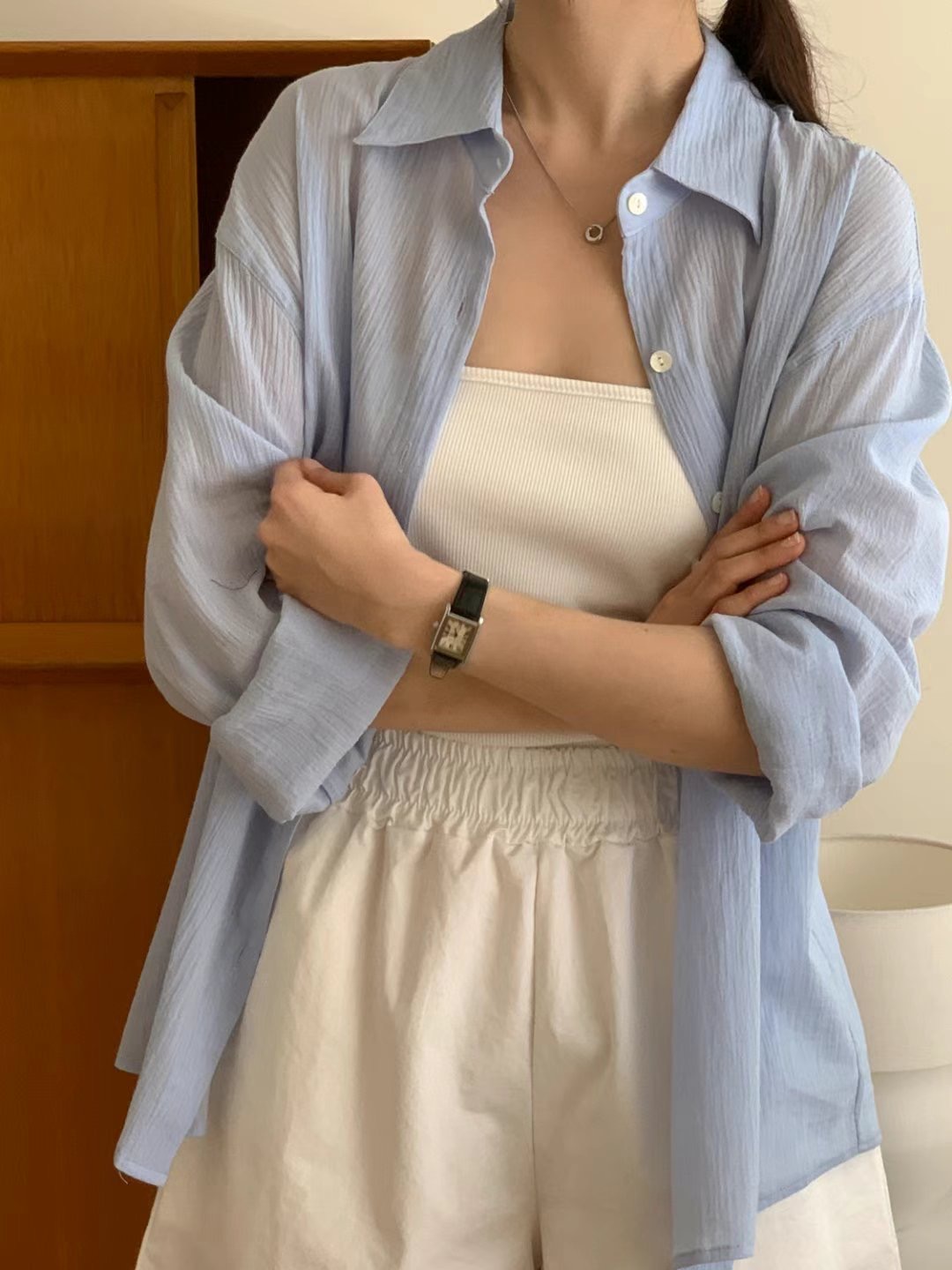 SUNDAY東大門㊣實拍女士新品25春夏時尚休閑襯衫蕾絲衫寬松SUNDAY襯衫/蕾絲衫圖色2