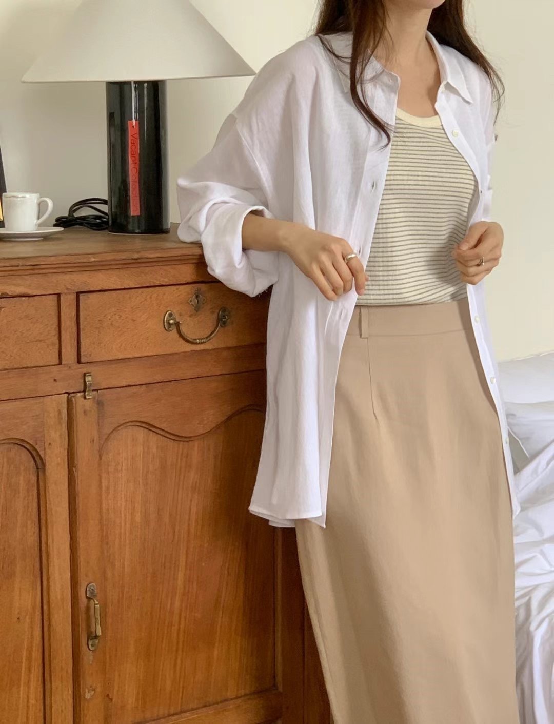 SUNDAY韓國直郵㊣女裝新款時尚推薦真品職業長裙不含腰帶亞麻SUNDAY長裙