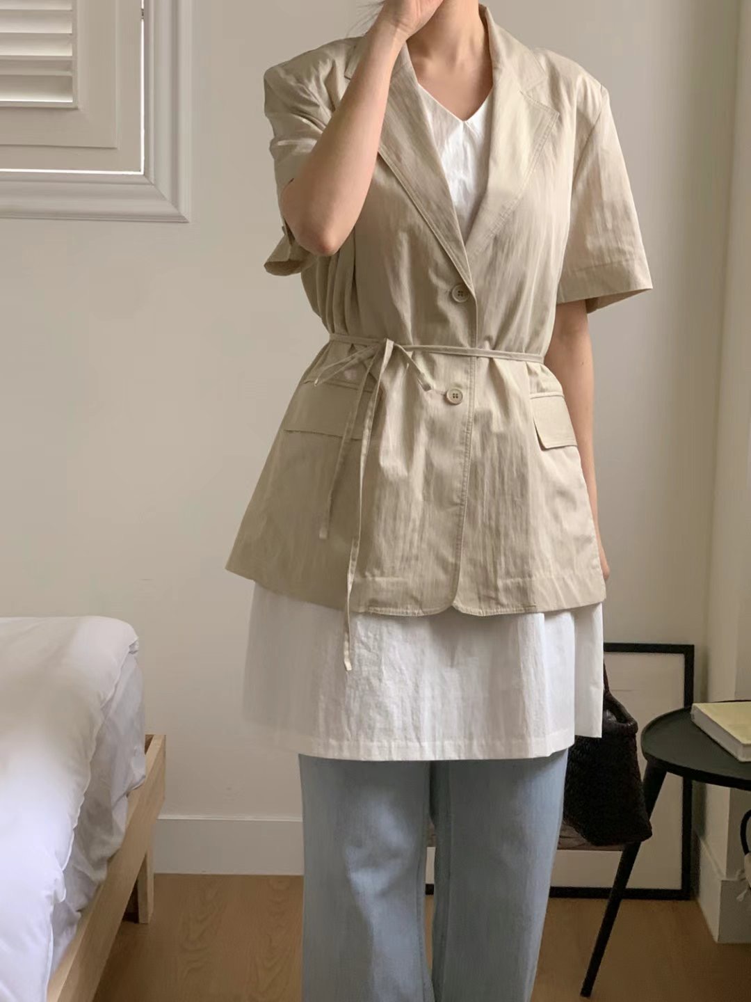 SUNDAY韓國代購㊣女士新品人氣真品推薦熱賣夾克含腰繩腰帶SUNDAY夾克圖色2