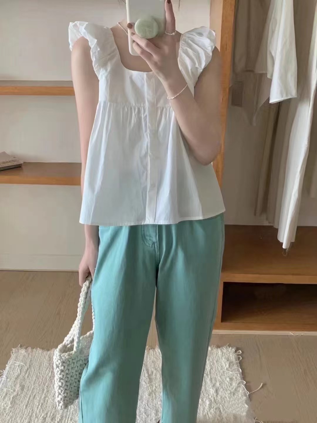 ANGE韓國代購㊣女裝新品時尚真品25春夏熱賣職業襯衫蕾絲衫ANGE襯衫/蕾絲衫