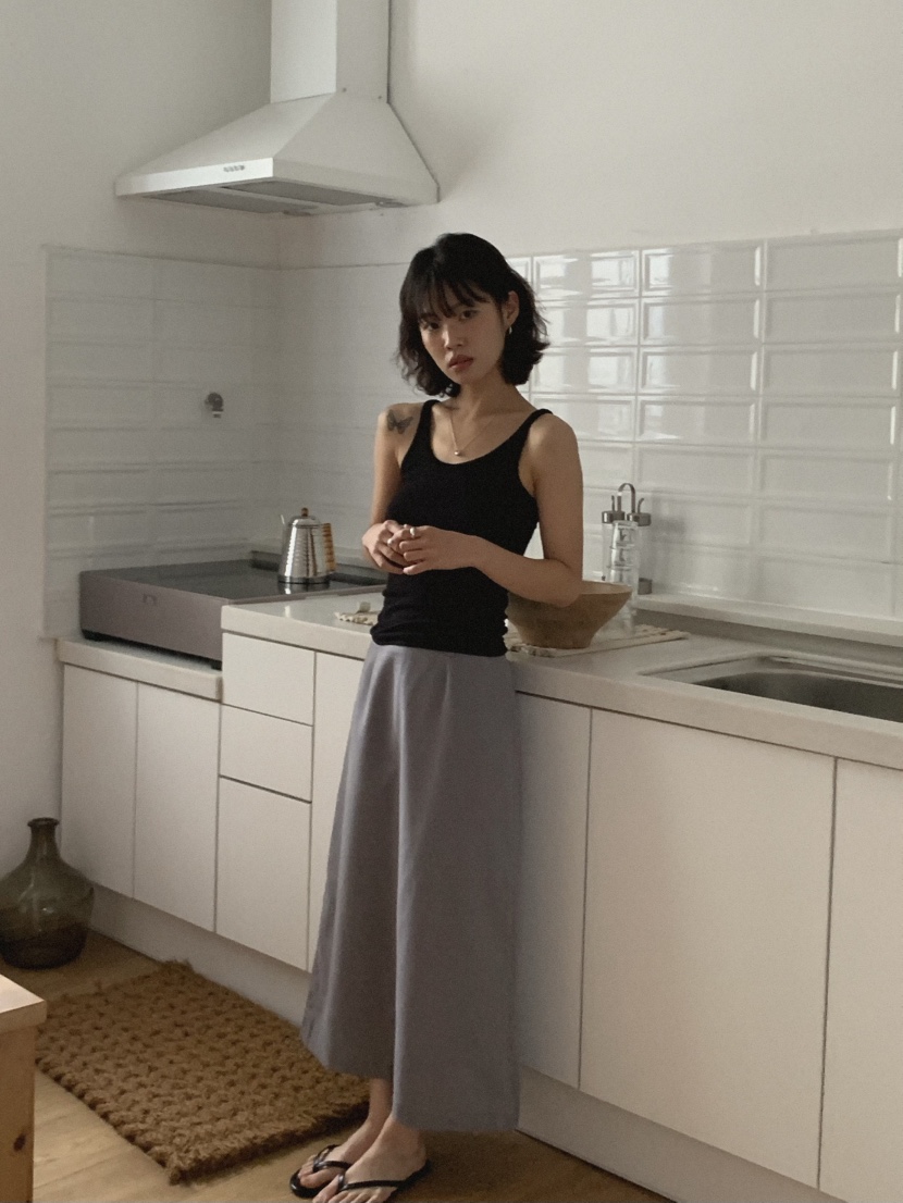 SLAT韓國直郵㊣女士新款人氣真品推薦熱賣休閑長裙亞麻羅紋SLAT長裙