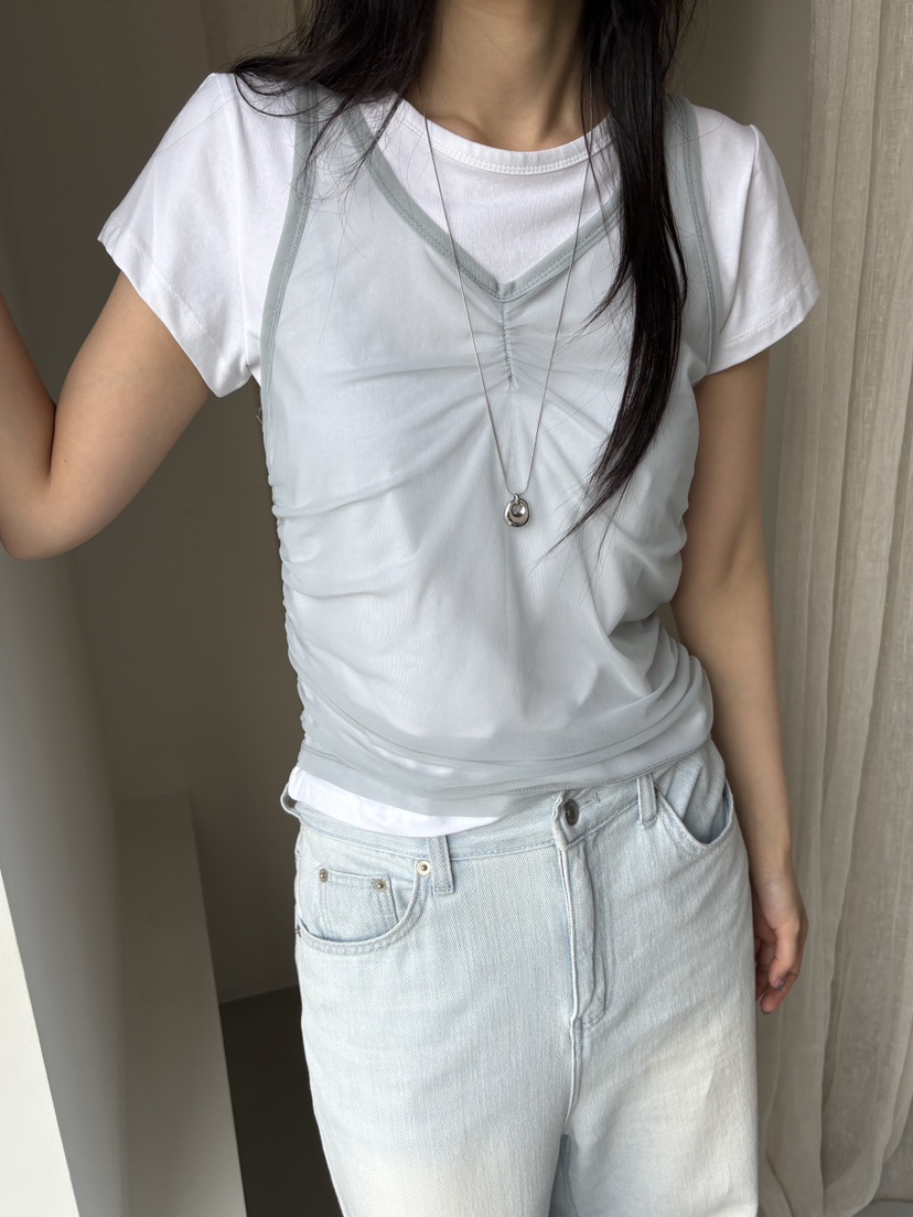 Verbena韓國代購㊣女士新品熱賣25春夏時尚休閑推薦T恤網眼VerbenaT恤