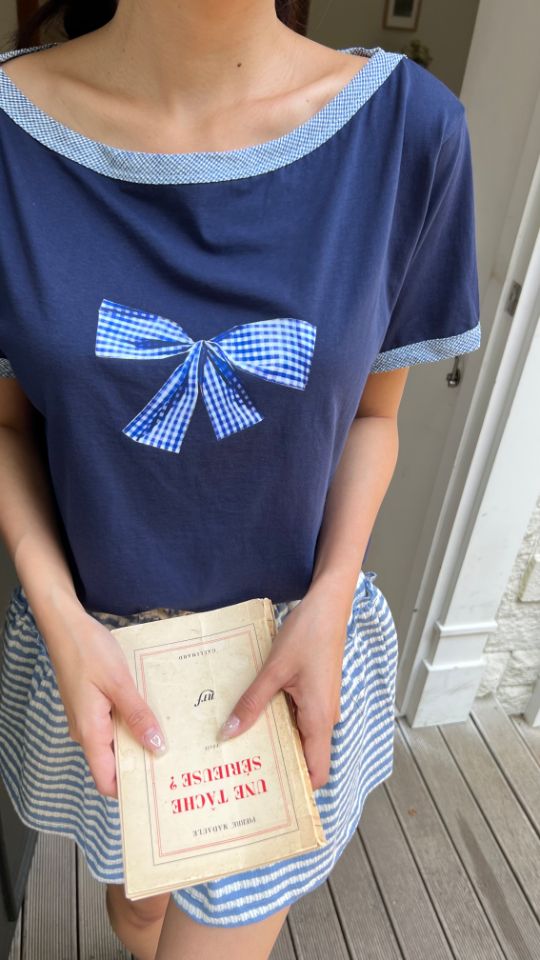 HEY/TO SEWING東大門㊣直郵女士新款時尚推薦25春夏T恤格紋BY HEY/TO SEWINGT恤