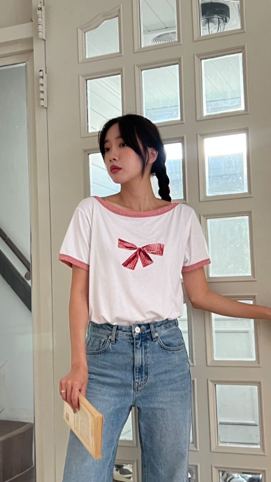 HEY/TO SEWING東大門㊣直郵女士新款時尚推薦25春夏T恤格紋BY HEY/TO SEWINGT恤