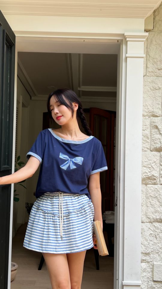 HEY/TO SEWING東大門㊣直郵女士新款時尚推薦25春夏T恤格紋BY HEY/TO SEWINGT恤