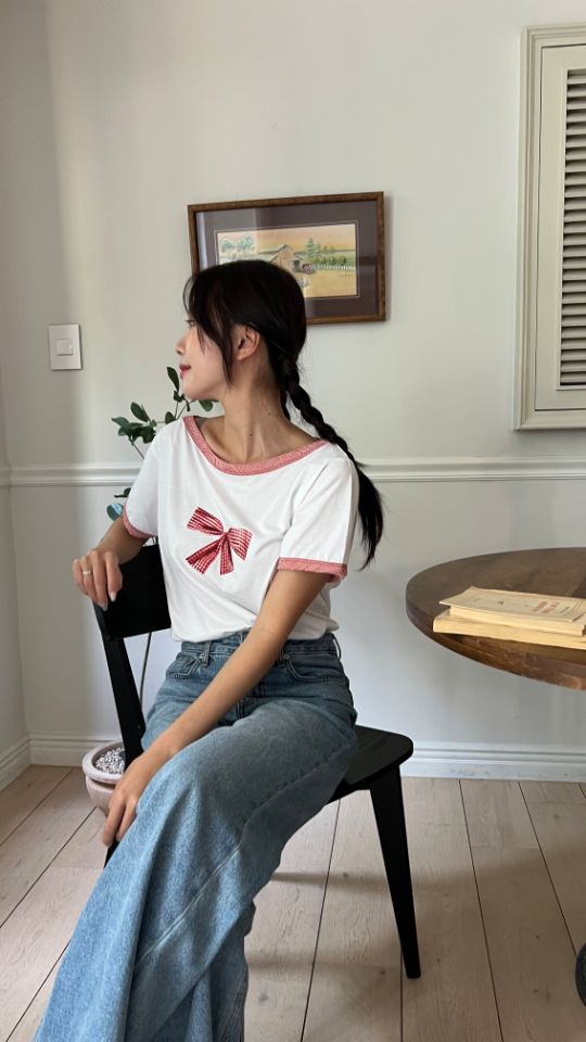 HEY/TO SEWING東大門㊣直郵女士新款時尚推薦25春夏T恤格紋BY HEY/TO SEWINGT恤